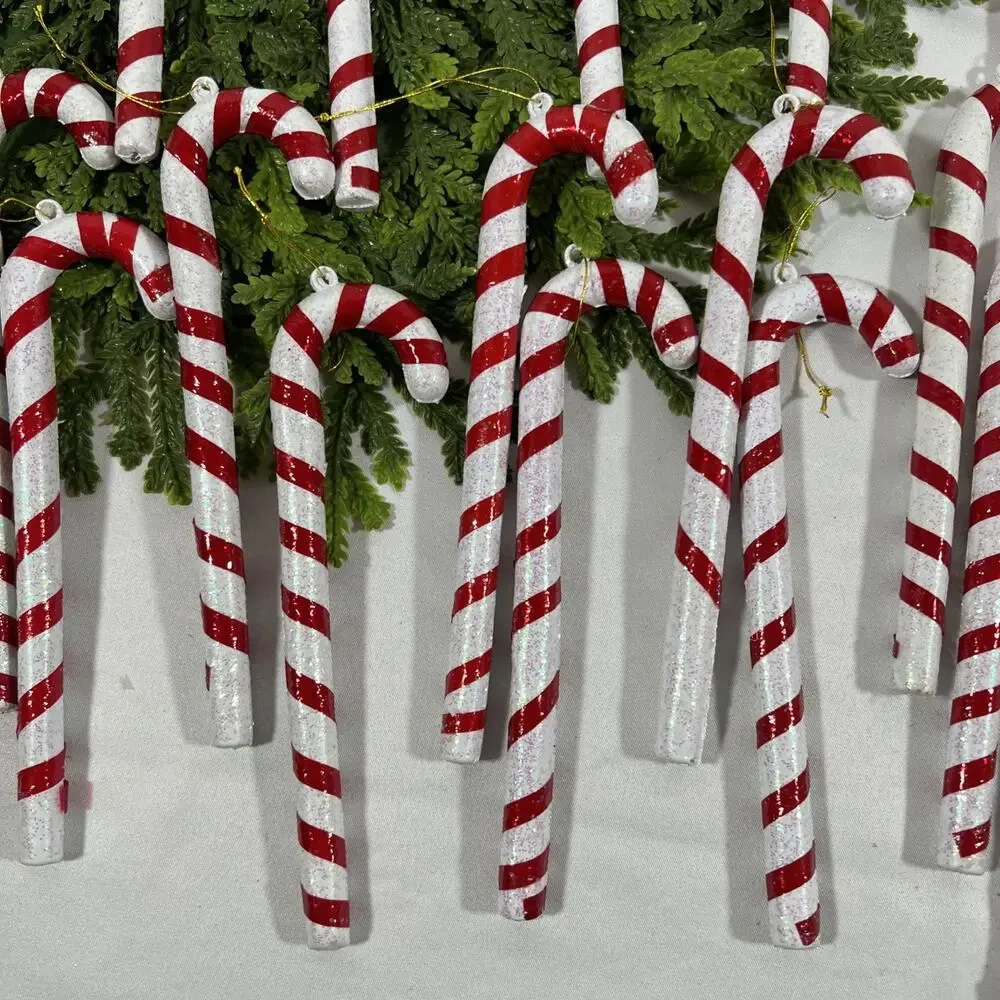 Vintage Lot/30 Candy Cane Cello Blow Mold Blown Plastic Ornaments 6.5” Glitter